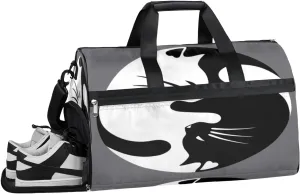 Cat Design Pattern Sports Gym Bag with Wet Pocket & Shoes Compartment Waterproof Workout Duffel Bag for Women and Men Weekender Overnight Duffle Bag Travel Carry-on Tote
