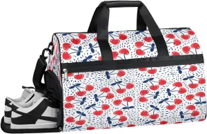 Cherry Design Sports Gym Bag with Wet Pocket & Shoes Compartment Waterproof Workout Duffel Bag for Women and Men Weekender Overnight Duffle Bag Travel Carry-on Tote