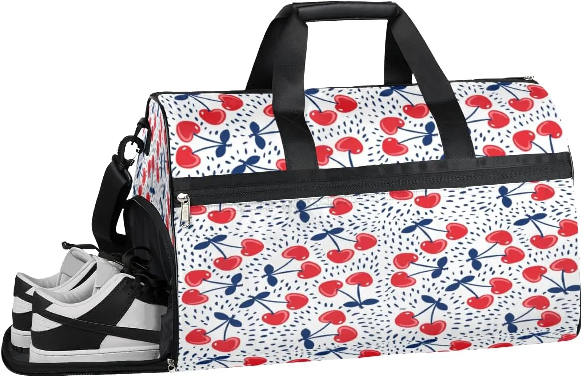 Cherry Design Sports Gym Bag with Wet Pocket & Shoes Compartment Waterproof Workout Duffel Bag for Women and Men Weekender Overnight Duffle Bag Travel Carry-on Tote