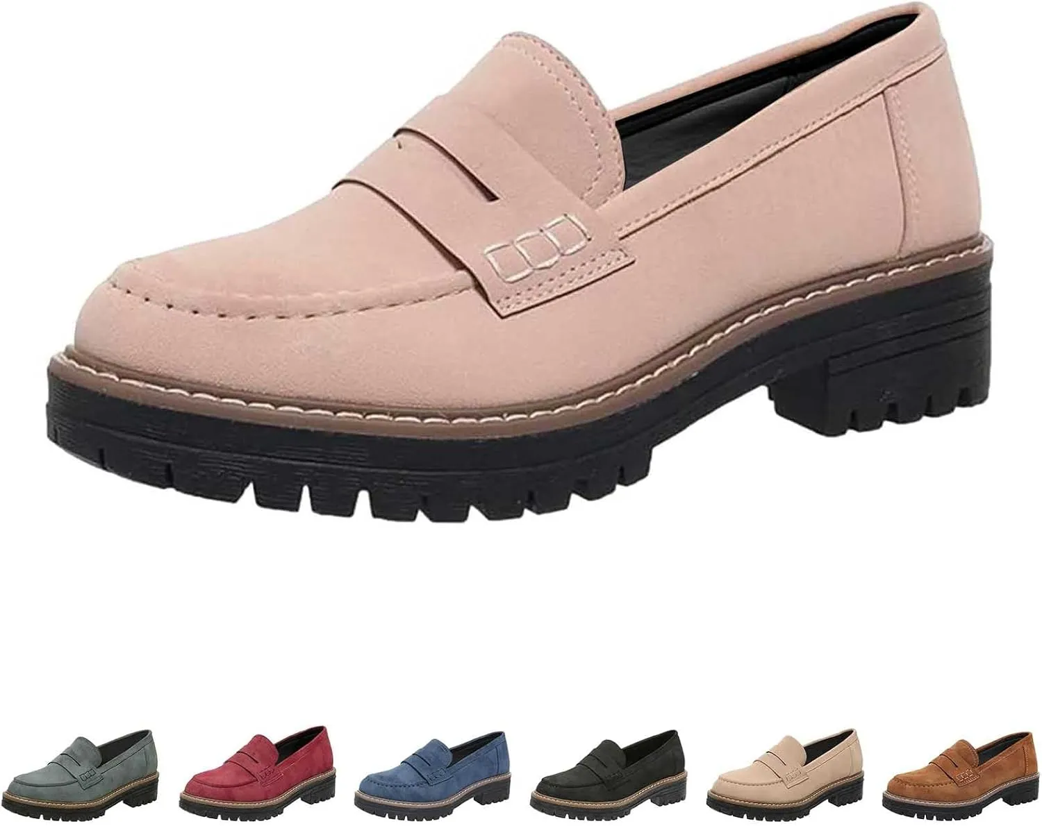 Chunky Loafers Women Wide Slip On Shoes Comfortable Platform Loafers Leather Lug Sole Loafers Casual Penny Loafers