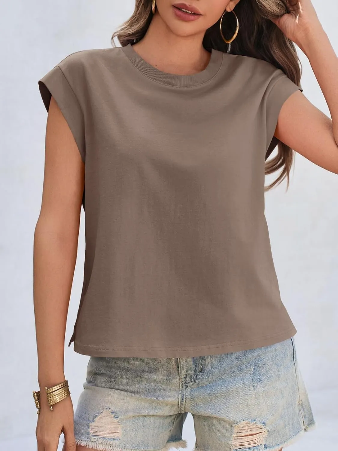 Cicy Bell Womens Cap Sleeve Cotton Tank Tops Summer Casual Loose Fit T Shirts Crew Neck Basic Tee