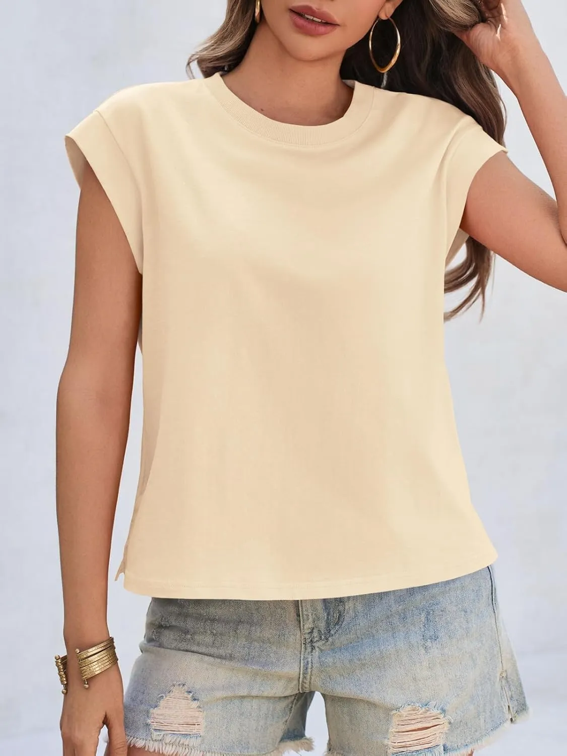 Cicy Bell Womens Cap Sleeve Cotton Tank Tops Summer Casual Loose Fit T Shirts Crew Neck Basic Tee