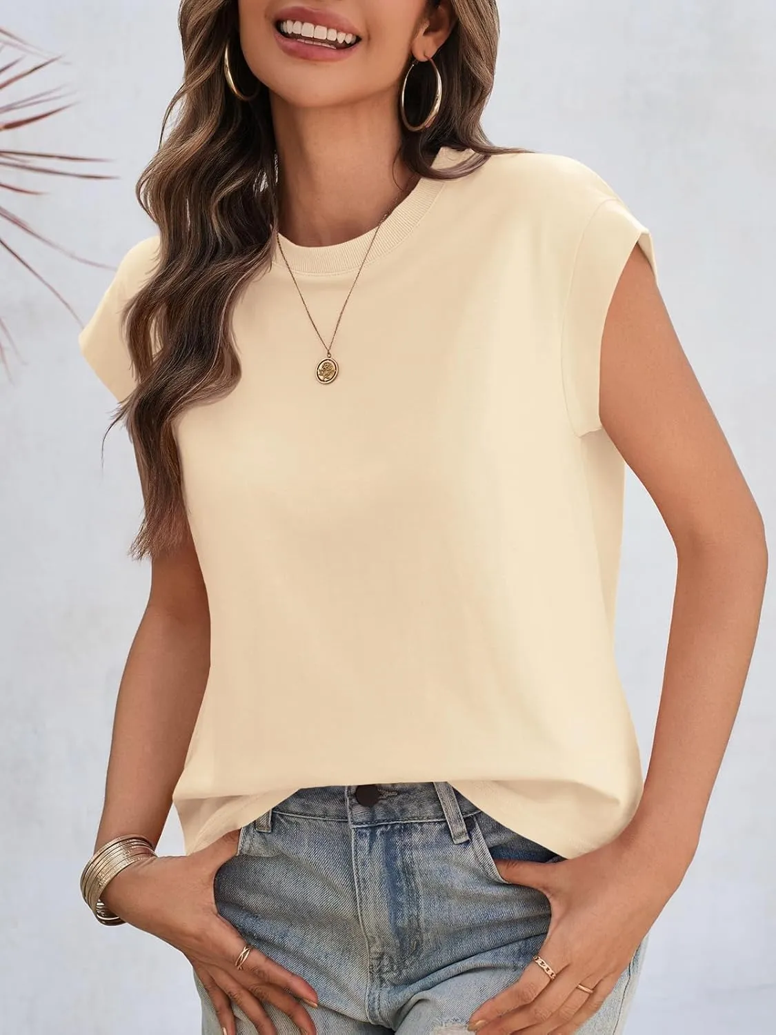Cicy Bell Womens Cap Sleeve Cotton Tank Tops Summer Casual Loose Fit T Shirts Crew Neck Basic Tee