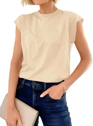 Cicy Bell Womens Cap Sleeve Cotton Tank Tops Summer Casual Loose Fit T Shirts Crew Neck Basic Tee