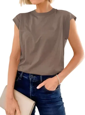 Cicy Bell Womens Cap Sleeve Cotton Tank Tops Summer Casual Loose Fit T Shirts Crew Neck Basic Tee