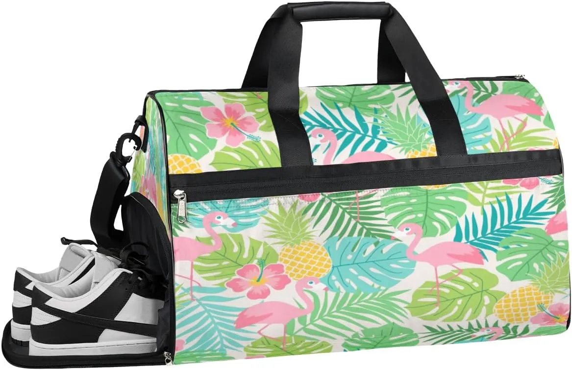 Colorful Leaves Pineapple Sports Gym Bag with Wet Pocket & Shoes Compartment Waterproof Workout Duffel Bag for Women and Men Weekender Overnight Duffle Bag Travel Carry-on Tote