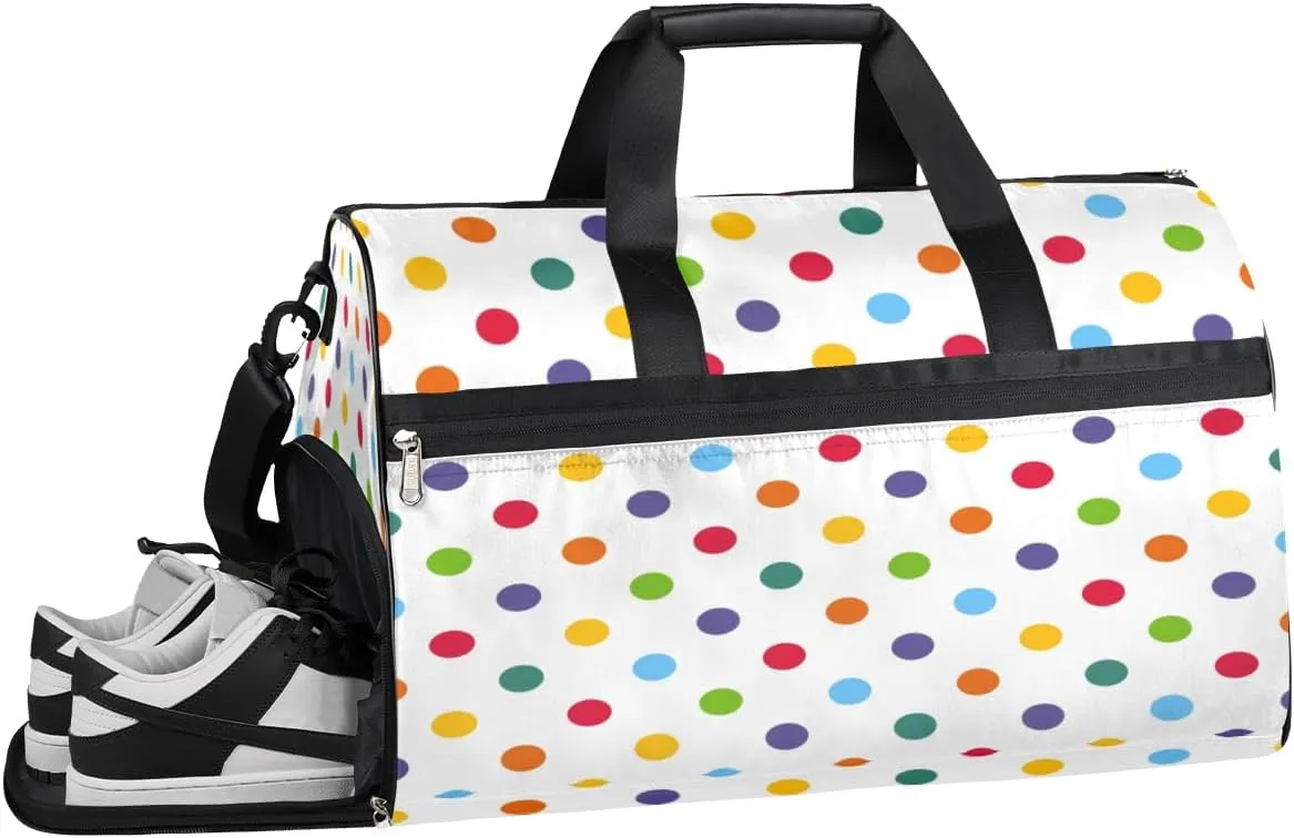 Colorful Polka Dot Sports Gym Bag with Wet Pocket & Shoes Compartment Waterproof Workout Duffel Bag for Women and Men Weekender Overnight Duffle Bag Travel Carry-on Tote