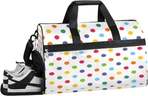 Colorful Polka Dot Sports Gym Bag with Wet Pocket & Shoes Compartment Waterproof Workout Duffel Bag for Women and Men Weekender Overnight Duffle Bag Travel Carry-on Tote