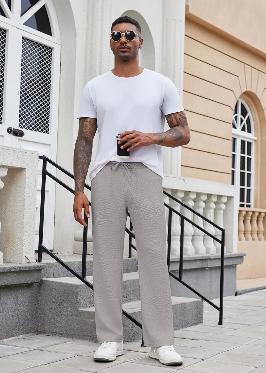 COOFANDY Men's Casual Sweatpants Open Bottom Lounge Pants Drawstring Sweat Pants Joggers with Pockets