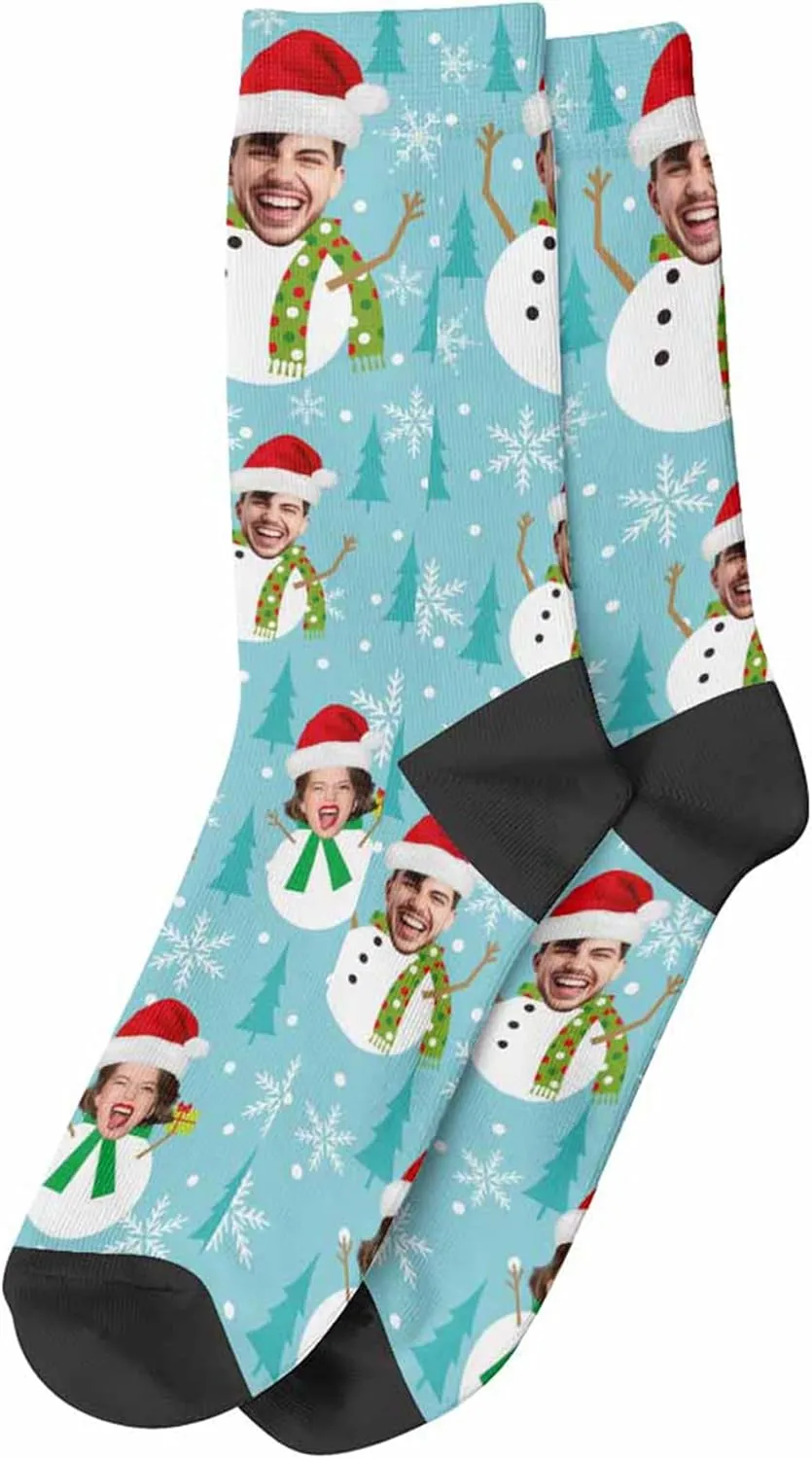 Custom Christmas Socks with Photos Text,Personalized Face Socks Fun for Men Women Kids Pets