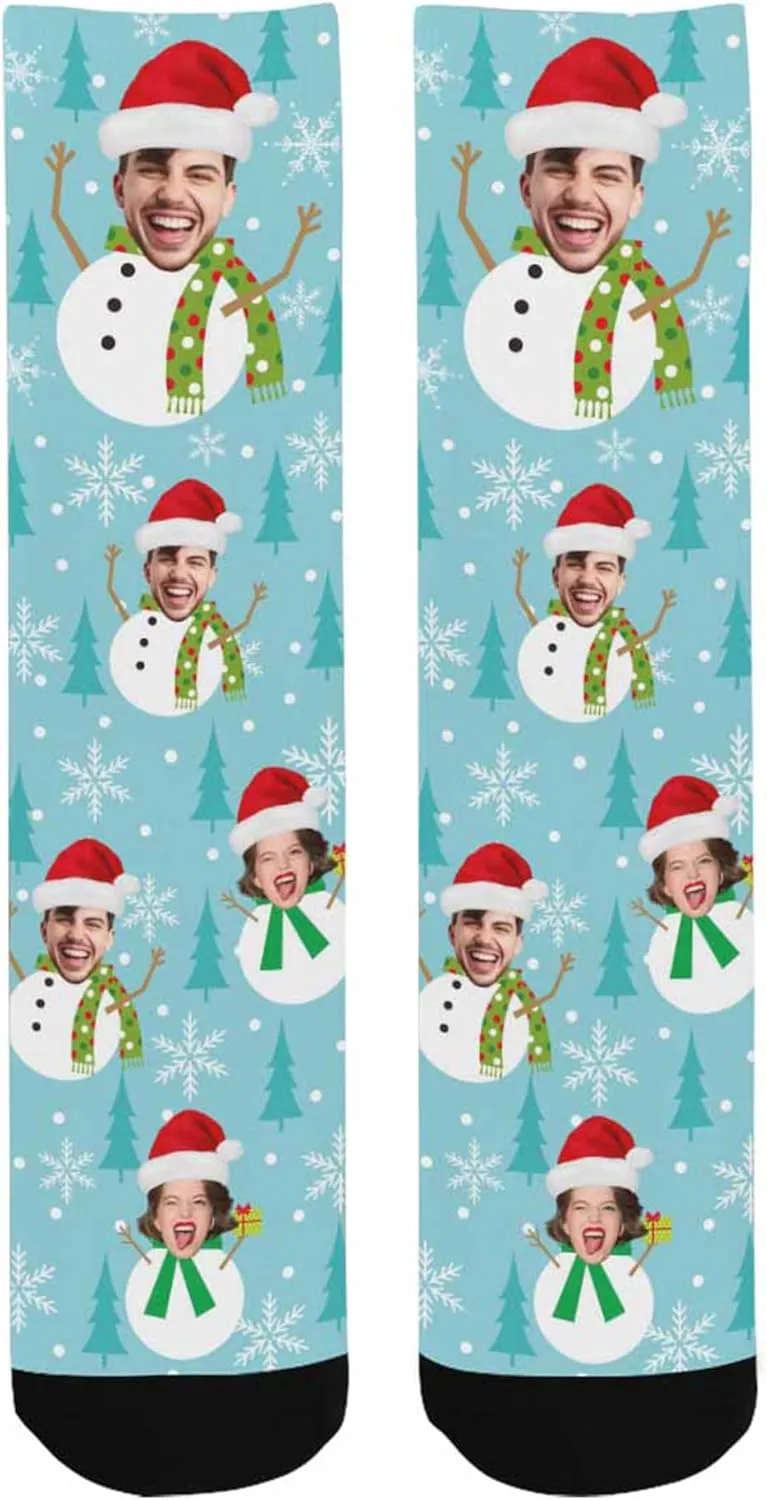 Custom Christmas Socks with Photos Text,Personalized Face Socks Fun for Men Women Kids Pets