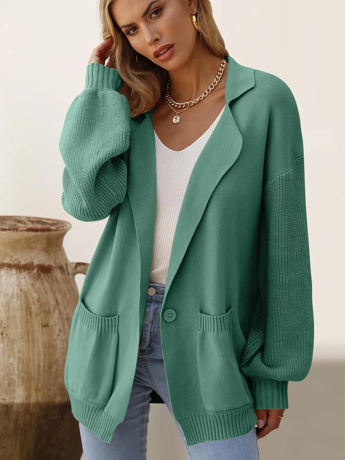 DEEP SELF Long Cardigan Sweaters for Women 2025 Fall Winter Open Front Knit Button Ribbed Cardigans with Pockets