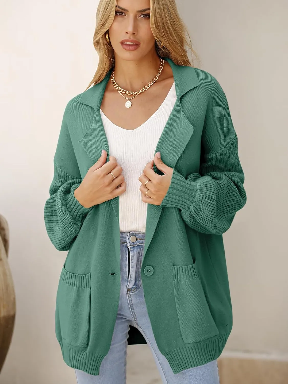 DEEP SELF Long Cardigan Sweaters for Women 2025 Fall Winter Open Front Knit Button Ribbed Cardigans with Pockets
