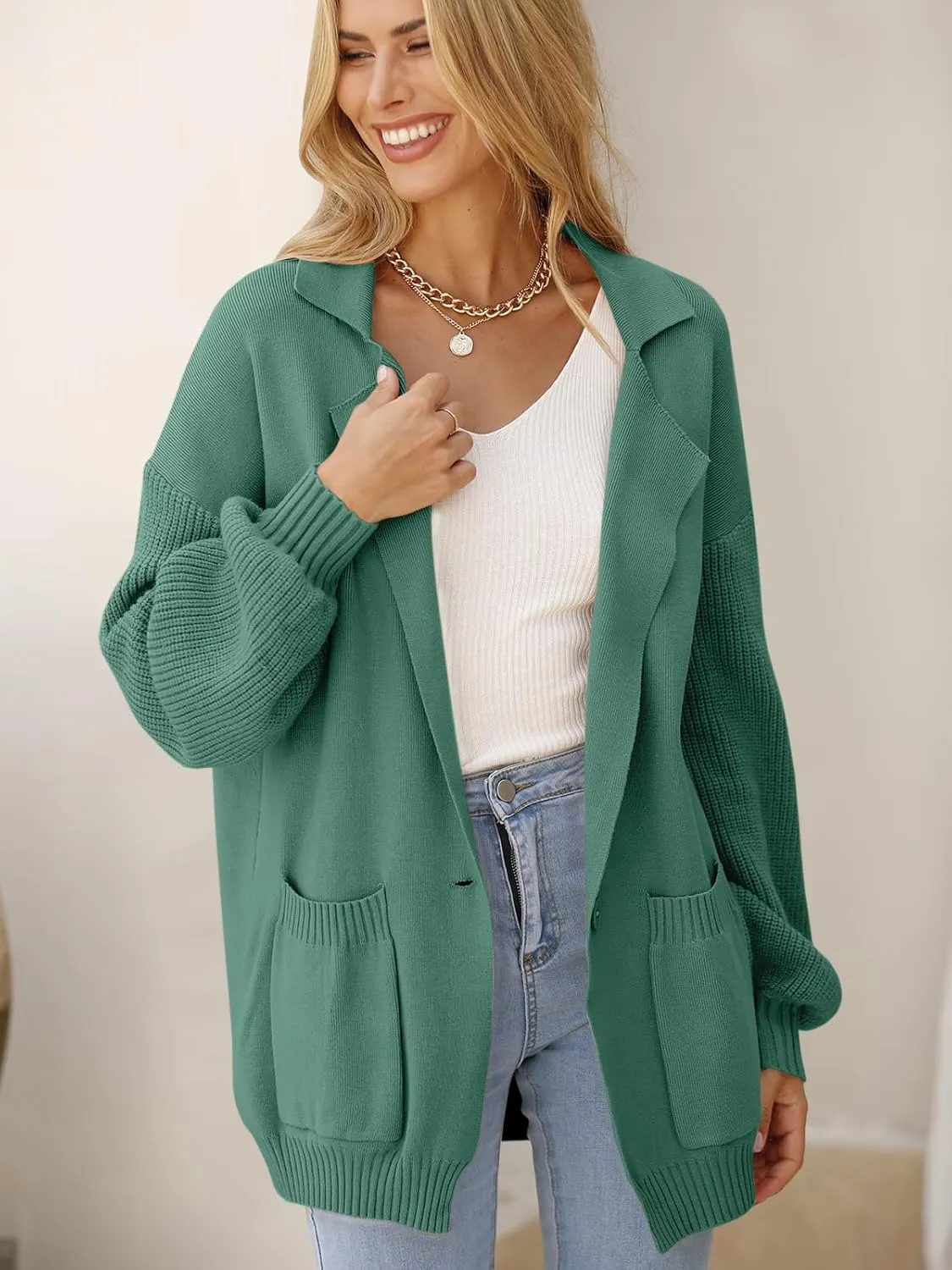 DEEP SELF Long Cardigan Sweaters for Women 2025 Fall Winter Open Front Knit Button Ribbed Cardigans with Pockets