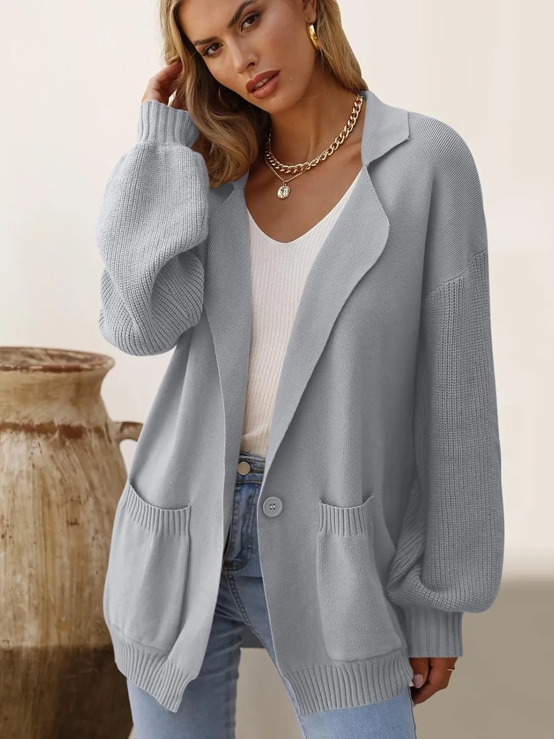 DEEP SELF Long Cardigan Sweaters for Women 2025 Fall Winter Open Front Knit Button Ribbed Cardigans with Pockets