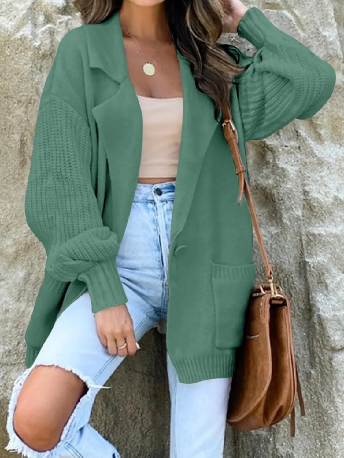 DEEP SELF Long Cardigan Sweaters for Women 2025 Fall Winter Open Front Knit Button Ribbed Cardigans with Pockets