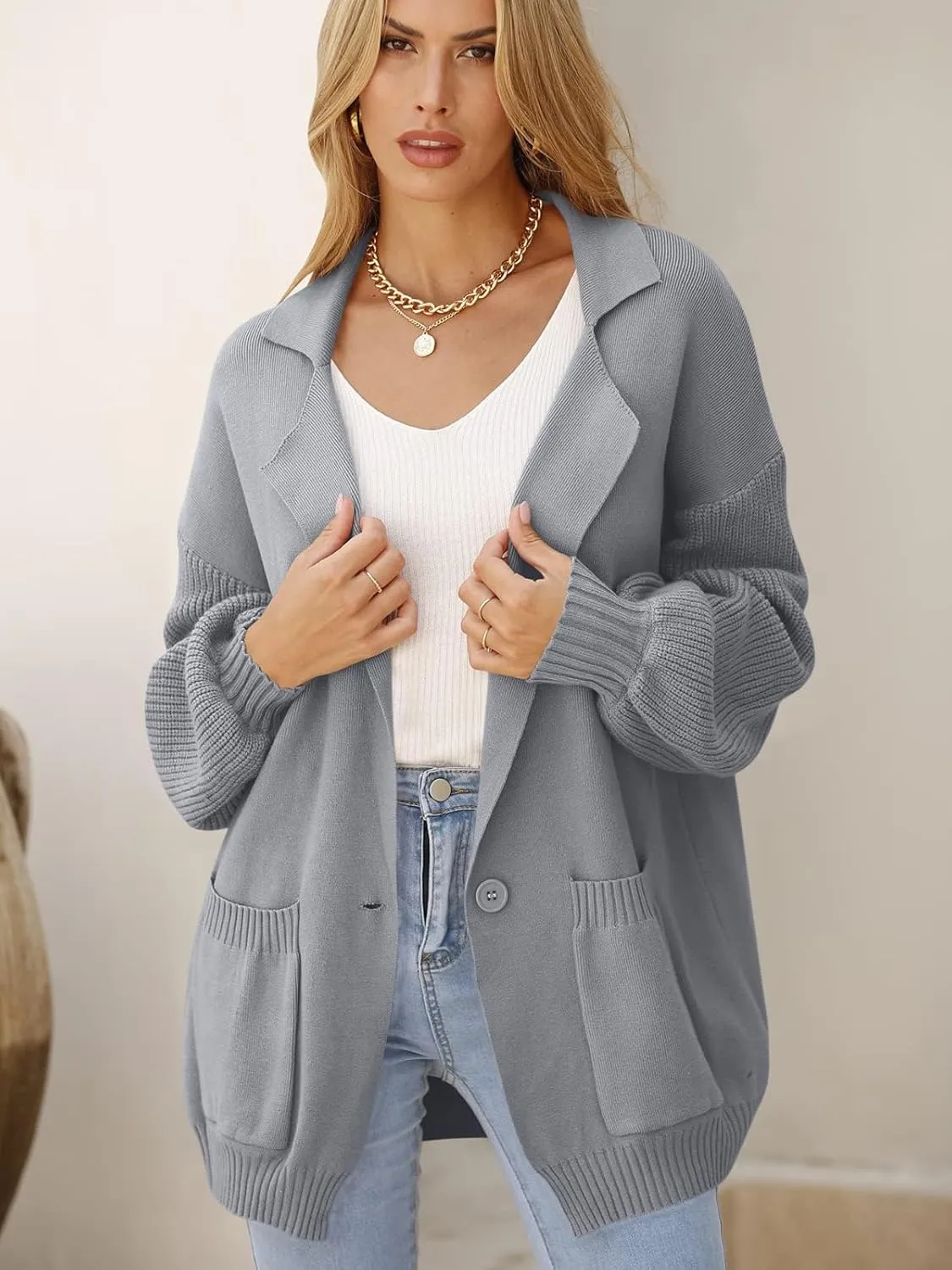 DEEP SELF Long Cardigan Sweaters for Women 2025 Fall Winter Open Front Knit Button Ribbed Cardigans with Pockets
