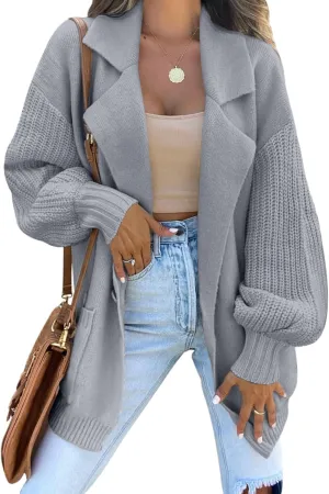 DEEP SELF Long Cardigan Sweaters for Women 2025 Fall Winter Open Front Knit Button Ribbed Cardigans with Pockets