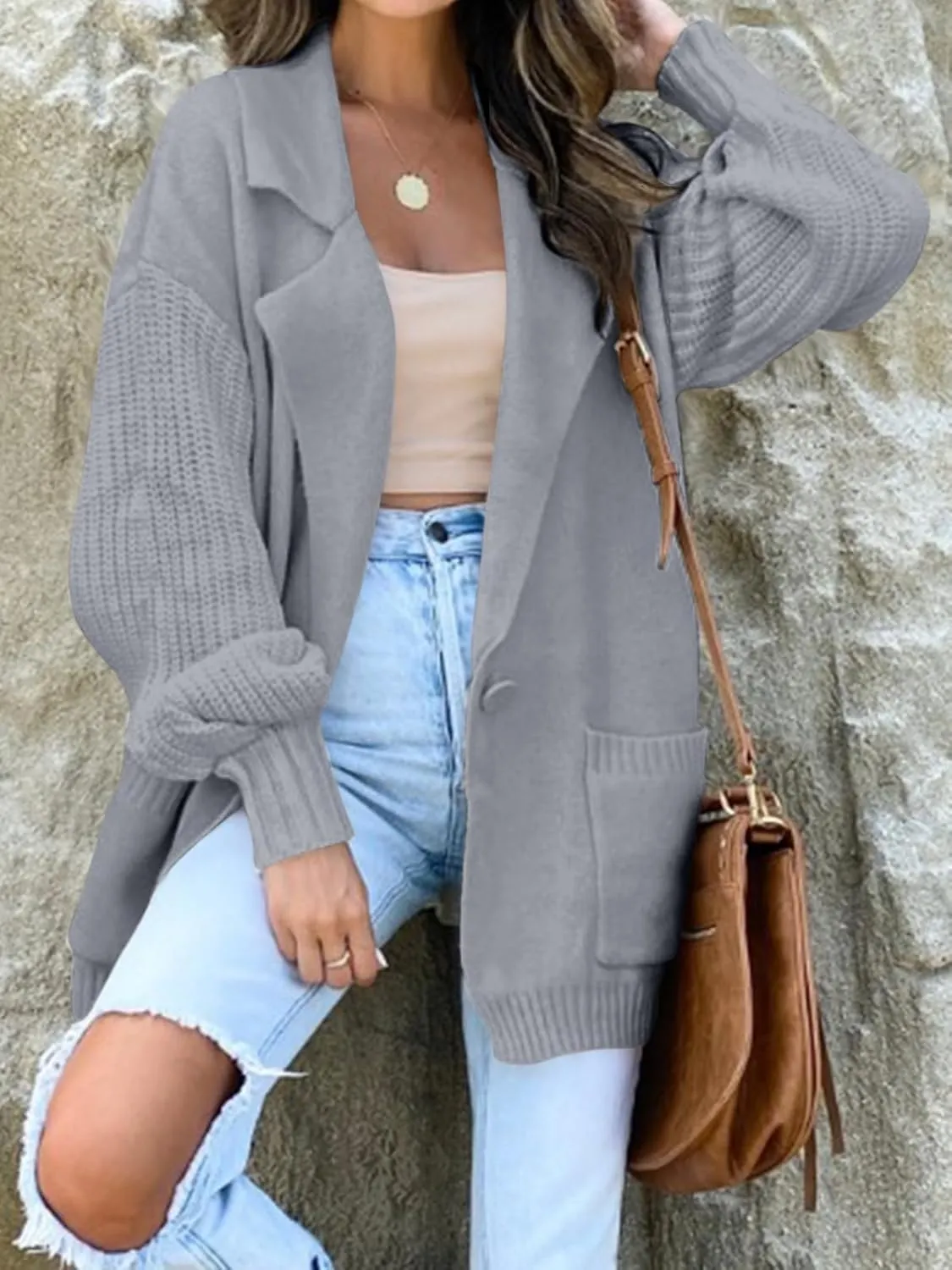 DEEP SELF Long Cardigan Sweaters for Women 2025 Fall Winter Open Front Knit Button Ribbed Cardigans with Pockets