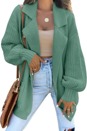 DEEP SELF Long Cardigan Sweaters for Women 2025 Fall Winter Open Front Knit Button Ribbed Cardigans with Pockets