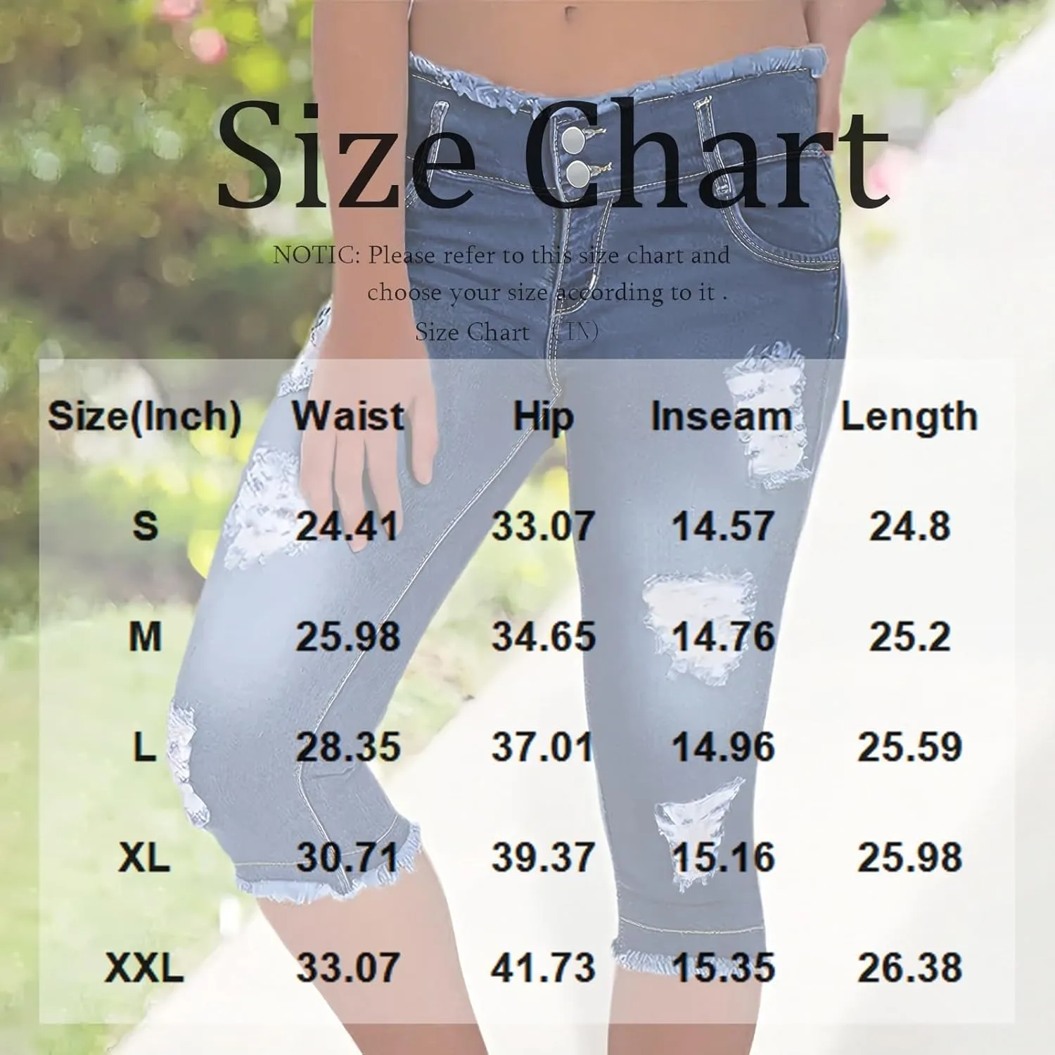 Denim Capri Pants for Women Skinny Ripped Low Rise Jeans with Pockets Casual Skinny Crop Denim Pants with Pockets