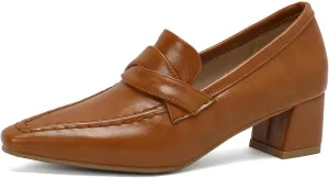 DINTAHA Pointed Toe Chunky Heeled Loafers for Women Slip-On Pumps Dressy Business Casual Dress Shoes
