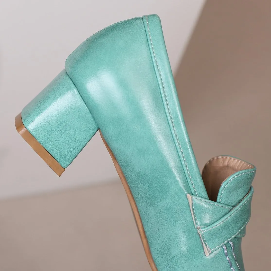 DINTAHA Pointed Toe Chunky Heeled Loafers for Women Slip-On Pumps Dressy Business Casual Dress Shoes