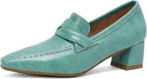 DINTAHA Pointed Toe Chunky Heeled Loafers for Women Slip-On Pumps Dressy Business Casual Dress Shoes