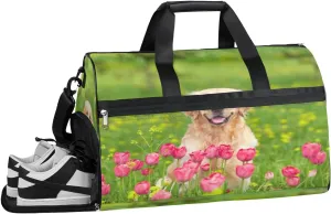 Dog Grass Sports Gym Bag with Wet Pocket & Shoes Compartment Waterproof Workout Duffel Bag for Women and Men Weekender Overnight Duffle Bag Travel Carry-on Tote