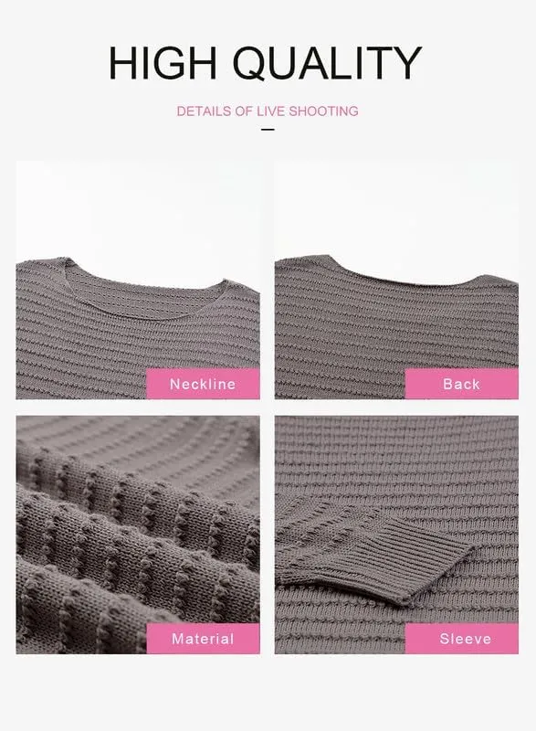 Dokotoo Womens Ribbed Knit Textured Drop Shoulder Long Sleeve Crew Neck Pullover Sweaters