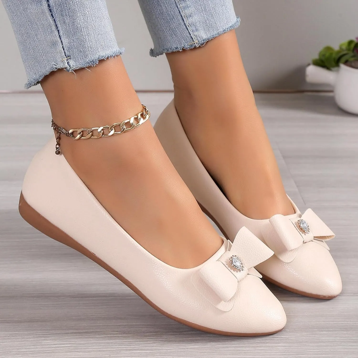 Dress Shoes for Women Bowknot Flats Pointed Toe Loafers Comfort Slip On Shoes Bowknot Business Shoes Casual Loafers