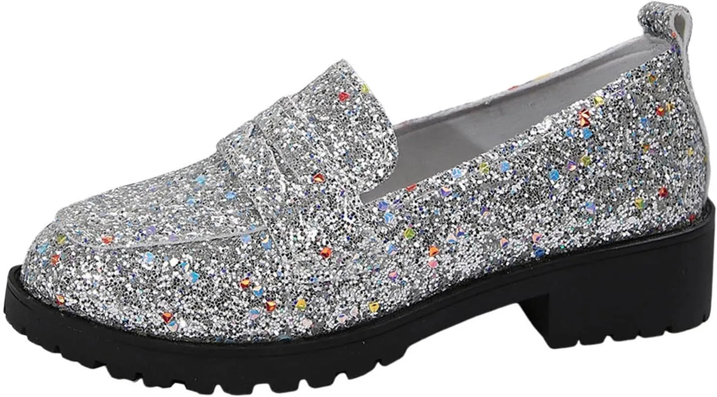 Dress Shoes Women Comfort Rhinestone Loafers Dressy Flats Shoe Casual Penny Loafers Slip On Work Shoes