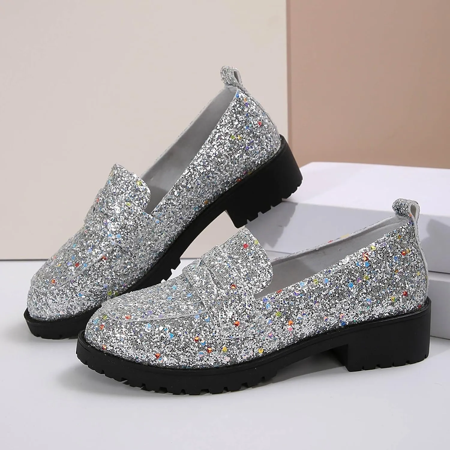 Dress Shoes Women Comfort Rhinestone Loafers Dressy Flats Shoe Casual Penny Loafers Slip On Work Shoes