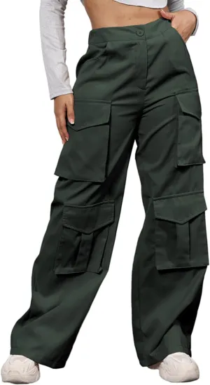 ECHOINE Baggy Cargo Pants for Women Multiple Pockets Jogger Wide Leg High Waist Loose Pocket Y2K Pants S XXL