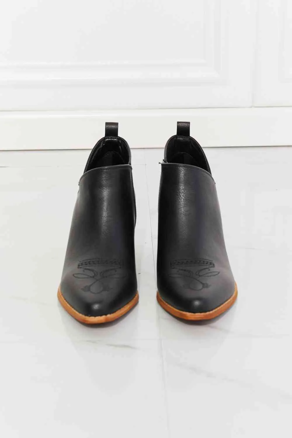 Embroidered Crossover Cowboy Bootie in Black