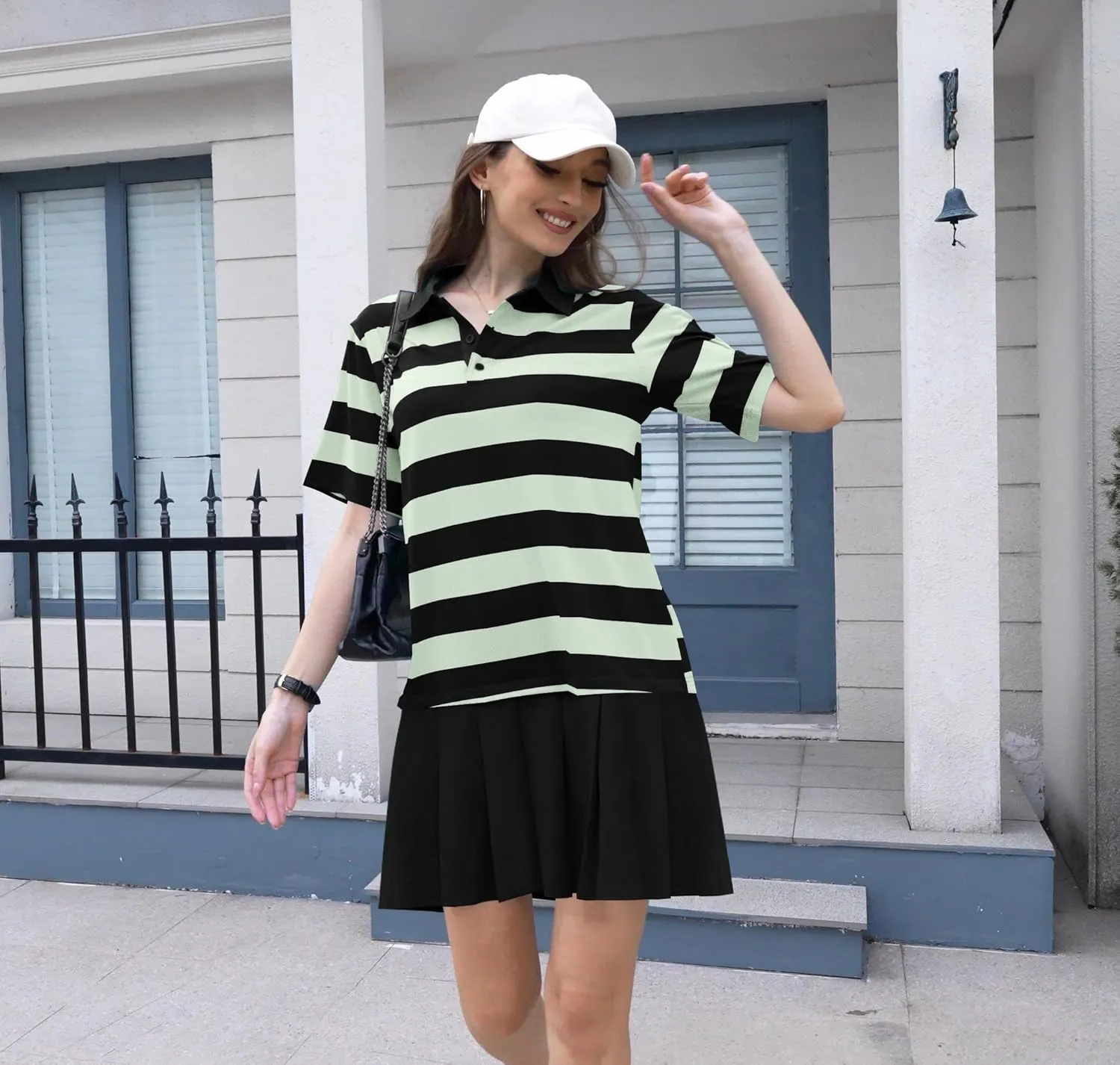 ETCYY NEW Summer Dresses for Women 2025 Polo Collar Sport or Daily Mini Dress Striped Colorblock