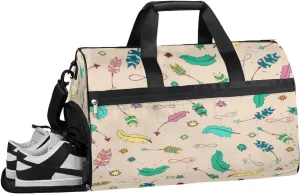 Ethnic Feather Sports Gym Bag with Wet Pocket & Shoes Compartment Waterproof Workout Duffel Bag for Women and Men Weekender Overnight Duffle Bag Travel Carry-on Tote