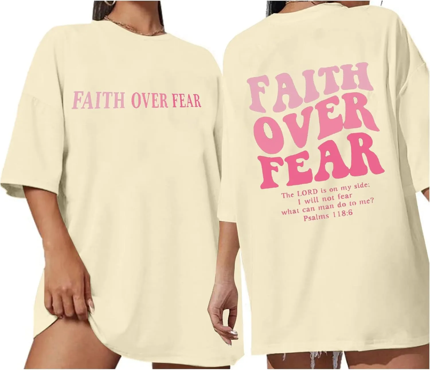 Faith Over Fear Shirt Womens Jesus Christian Tshirts Oversized Religious Sayings Bible Verse Inspirational Casual Tee Tops
