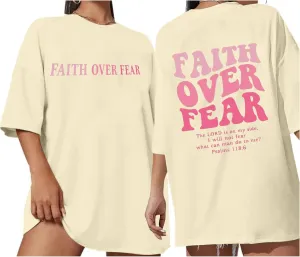 Faith Over Fear Shirt Womens Jesus Christian Tshirts Oversized Religious Sayings Bible Verse Inspirational Casual Tee Tops