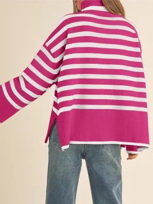 Fall Sweaters for Women Pullover Long Sleeve Turtleneck Striped Knit Tops Loose Casaul