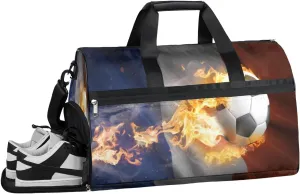 Flag Burning Football Sports Gym Bag with Wet Pocket & Shoes Compartment Waterproof Workout Duffel Bag for Women and Men Weekender Overnight Duffle Bag Travel Carry-on Tote