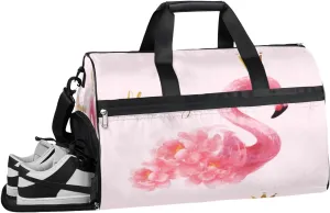Flamingo Animal Theme Sports Gym Bag with Wet Pocket & Shoes Compartment Waterproof Workout Duffel Bag for Women and Men Weekender Overnight Duffle Bag Travel Carry-on Tote