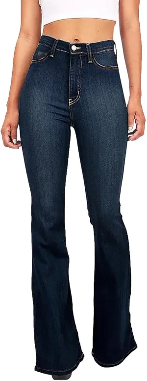 Flare Jeans for Women High Waisted Stretch Long Pants Bootcut Bell Bottom Denim Pants Trendy Trouser with Pockets