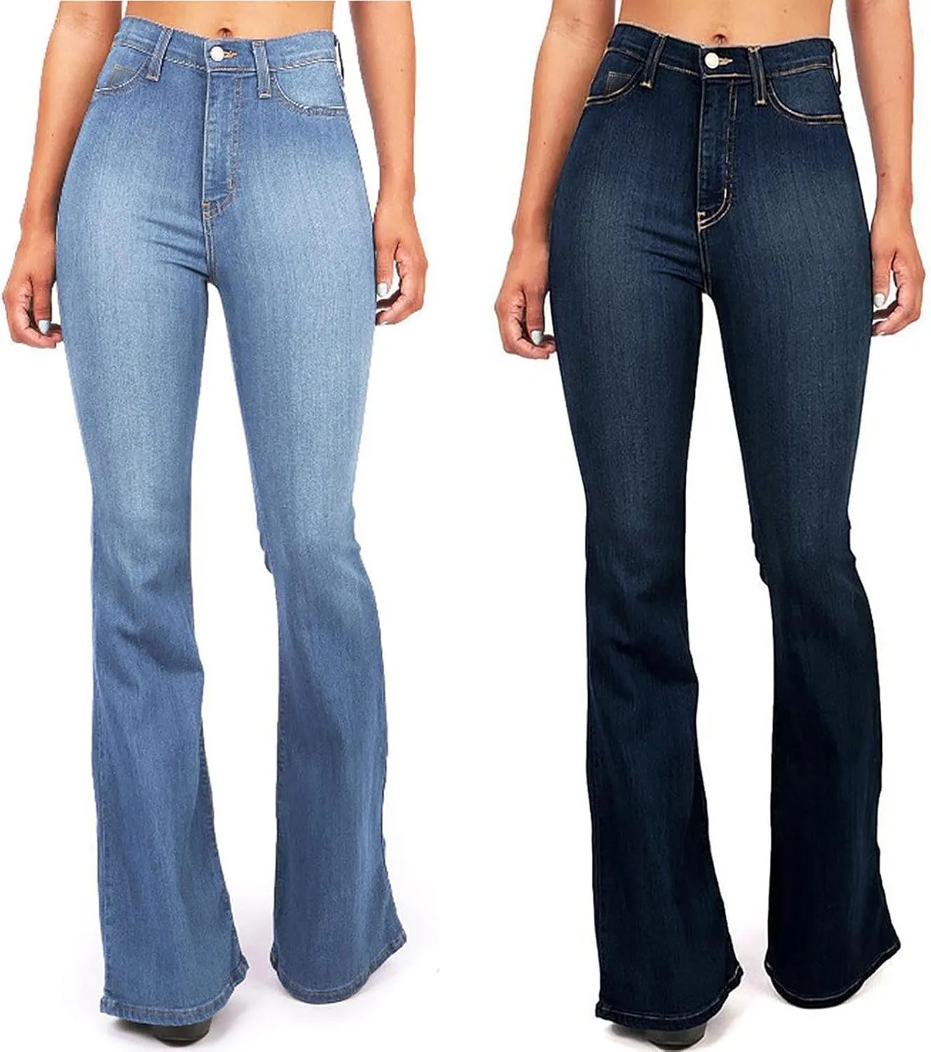 Flare Jeans for Women High Waisted Stretch Long Pants Bootcut Bell Bottom Denim Pants Trendy Trouser with Pockets