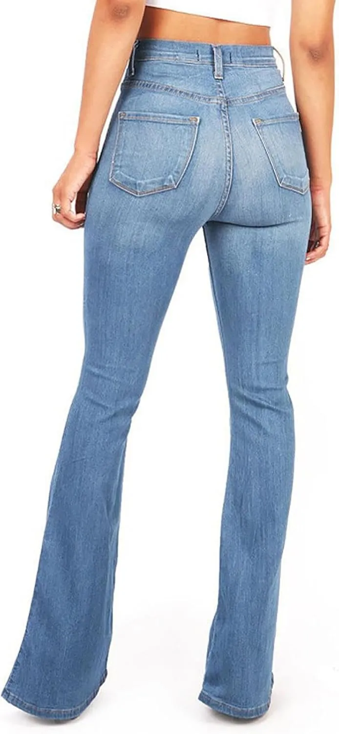 Flare Jeans for Women High Waisted Stretch Long Pants Bootcut Bell Bottom Denim Pants Trendy Trouser with Pockets