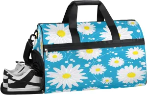 Floral Daisy Sports Gym Bag with Wet Pocket & Shoes Compartment Waterproof Workout Duffel Bag for Women and Men Weekender Overnight Duffle Bag Travel Carry-on Tote