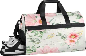 Flower Pattern Print Sports Gym Bag with Wet Pocket & Shoes Compartment Waterproof Workout Duffel Bag for Women and Men Weekender Overnight Duffle Bag Travel Carry-on Tote