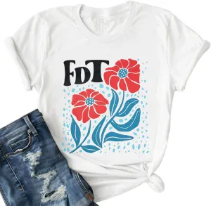 Flower Shirts for Women Floral Graphic Tshirts Vintage Retro Casual Tees Top Loose Round Neck Short Sleeve
