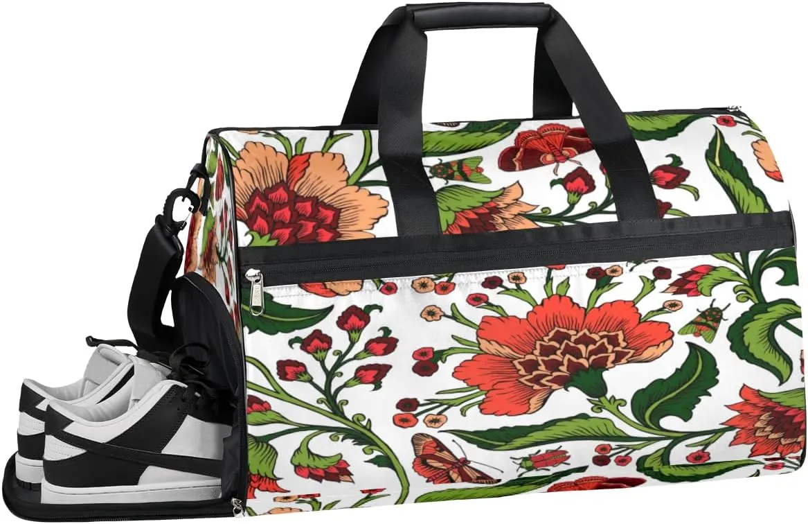 Flowers Paisley Sports Gym Bag with Wet Pocket & Shoes Compartment Waterproof Workout Duffel Bag for Women and Men Weekender Overnight Duffle Bag Travel Carry-on Tote