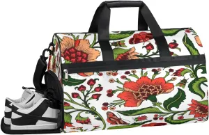 Flowers Paisley Sports Gym Bag with Wet Pocket & Shoes Compartment Waterproof Workout Duffel Bag for Women and Men Weekender Overnight Duffle Bag Travel Carry-on Tote